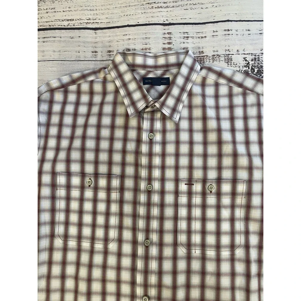 Banana Republic Dress Shirt Men's XL 17-17.5 Red Plaid Long Sleeve Classic